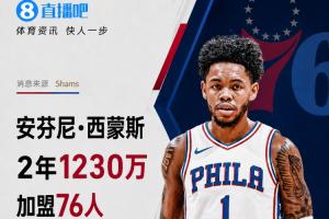 继续补强~Shams：安芬尼·西蒙斯2年1230万加盟76人 包含球员选项